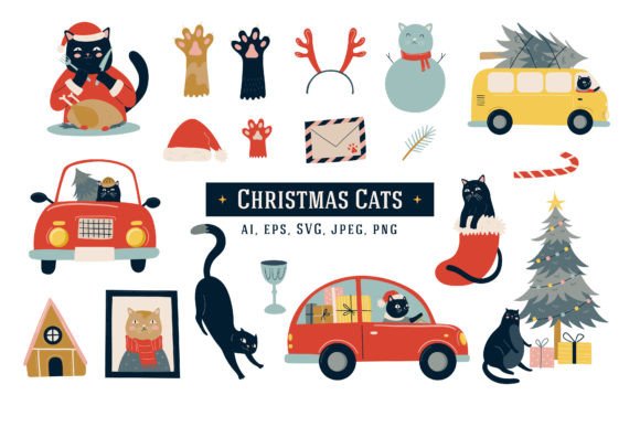 19 Christmas Cats Illustrations Graphics Bundle Review