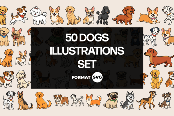 50 Dog Illustrations SVG Set: Graphics & Design Review