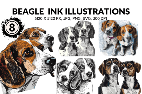 Beagle Cartoon Ink Illustrations: Graphics & Design Review