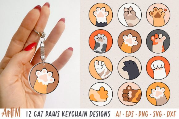 Cat Paw Round Vector Illustrations for Graphics
