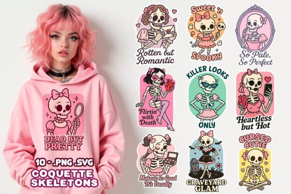 Coquette Skeletons SVG PNG Bundle for Graphics & Crafts