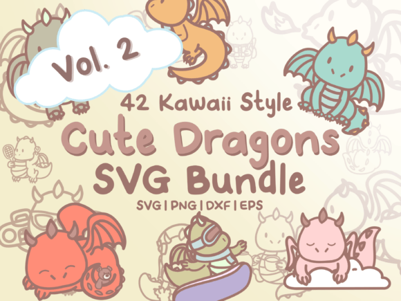 Cute Dragons Vol. 2 SVG Illustrations & Graphics
