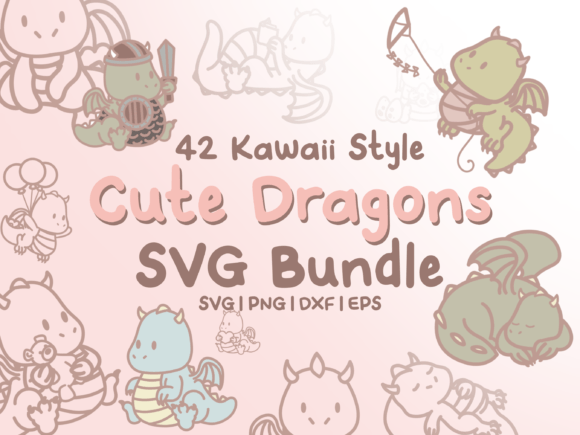 Cute Kawaii Dragons SVG Illustrations for Blog Graphics