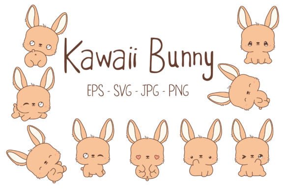 Kawaii Baby Bunny Set Illustrations & Graphics