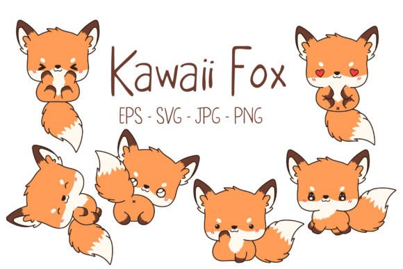 Kawaii Fox Character Set Illustrations for Modern Branding Projects
