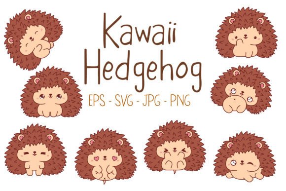 Kawaii Hedgehog Set: Cute Vector Illustrations & Graphics
