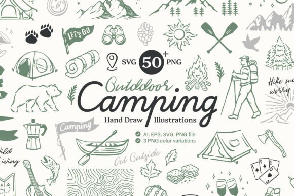 Outdoor Camping Hand Drawn Illustrations & Graphics