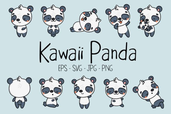 Set of Kawaii Panda Bear Illustrations