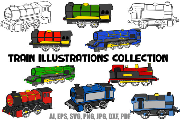 Toy Train Engine Illustrations and Line Art Graphics