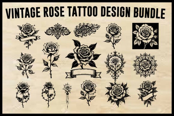 Vintage Rose Tattoo Graphics for Crafts Branding